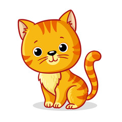 Ginger kitten sitting on a white background. Cute animal in cartoon style. - 266083810