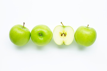 Green apples on white background.