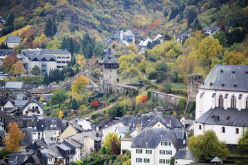 View from hills to Oberwesel town in the Rhein valley, Germany