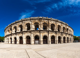 Fototapeta na wymiar Arena of Nimes, Roman amphitheater in France