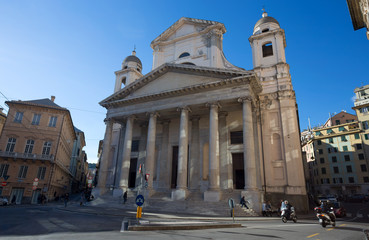 Fototapeta na wymiar GENOA, ITALY, APRIL 29, 2019 - Basilica della Santissima Annunziata del Vastato of Genoa, Italy.