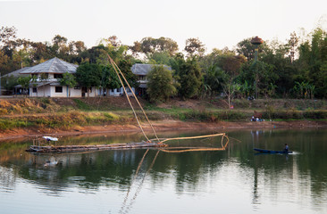 Yor in a fisherman village of North east Thailand near a lake. Yor is old stye fishing in Asia