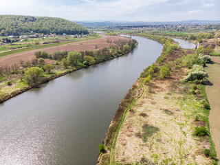 Obraz premium Aerial drone view over Vistula river near Cracow in Poland