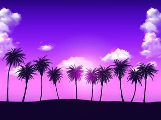 Summer Palm Trees in Sunset Background. Summer vibes. Vector İllustration. EPS 10.