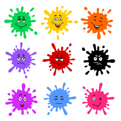 Collection of multi-colored blots emoticons with different emotions isolated on white background