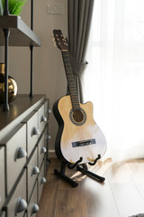 acoustic guitar in living room