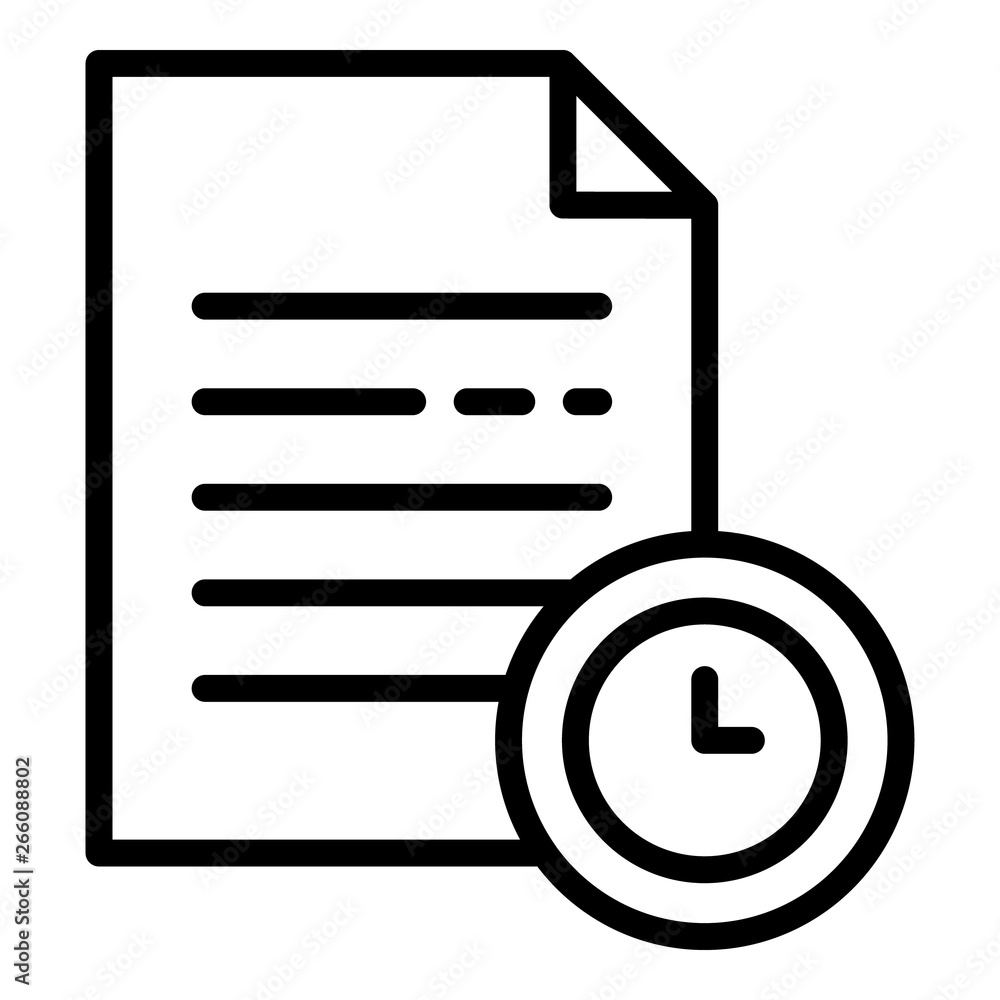 Poster clock and document icon. outline clock and document vector icon for web design isolated on white bac