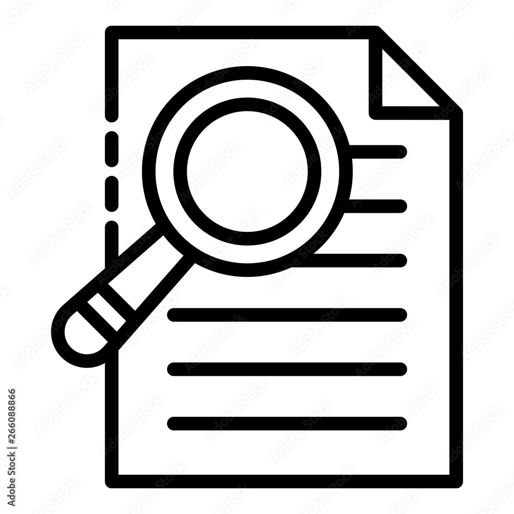 Poster search by document icon. outline search by document vector icon for web design isolated on white bac