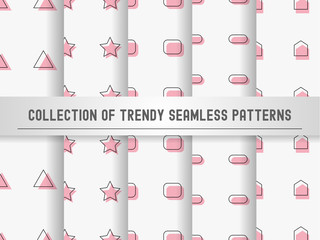 Collection of trendy seamless patterns.Pattern is suitable for posters, postcards, fabric or wrapping paper - stock vector