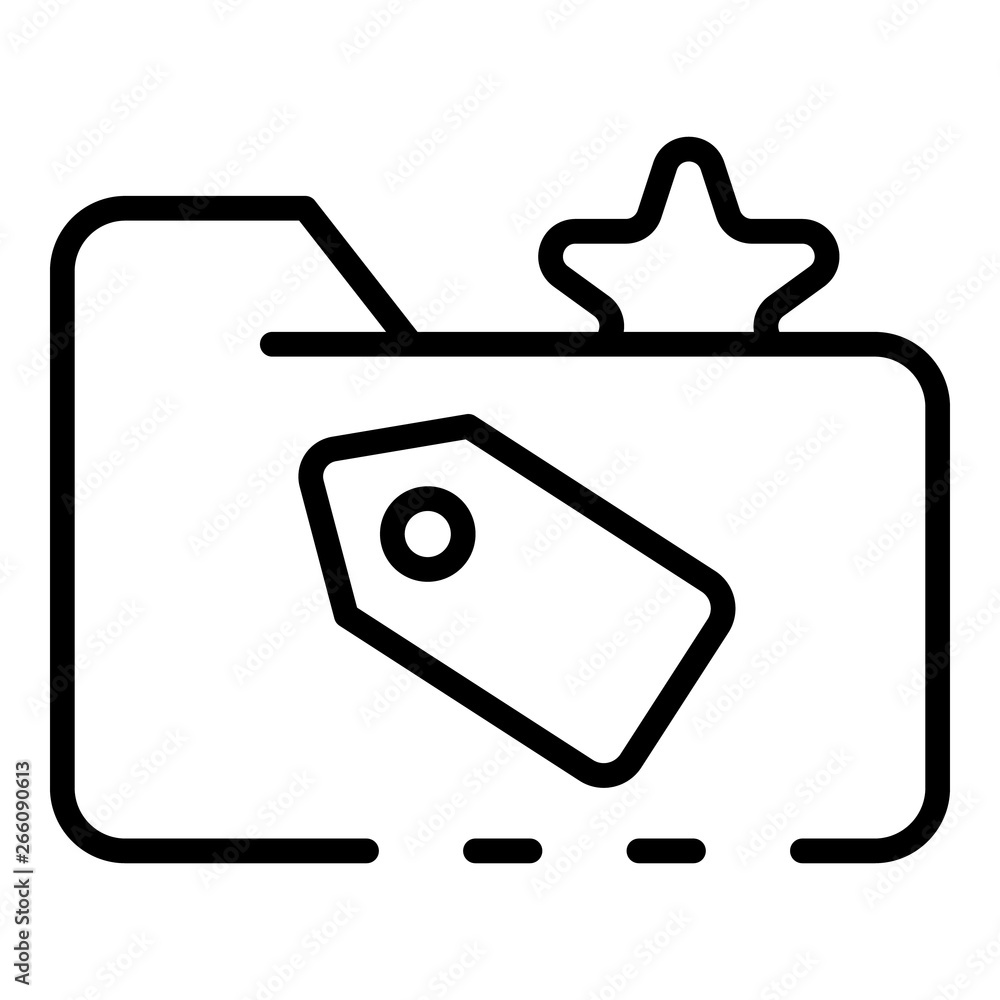 Poster folder with tag and star icon. outline folder with tag and star vector icon for web design isolated 