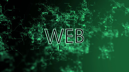 The Digital Network. Text Web. Green wires on gradient background