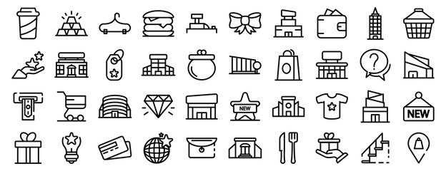 Mall icons set. Outline set of mall vector icons for web design isolated on white background