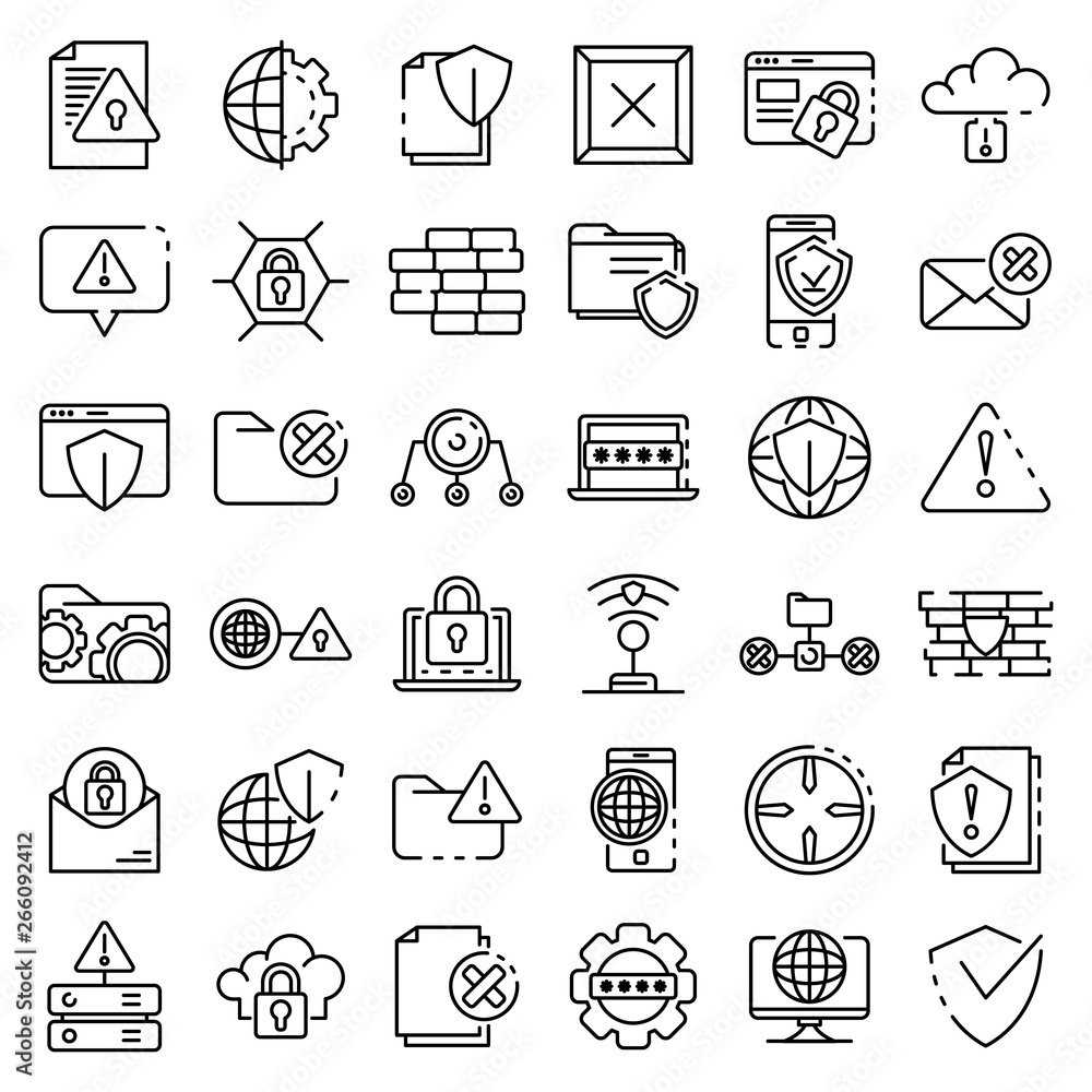 Poster firewall icons set. outline set of firewall vector icons for web design isolated on white background