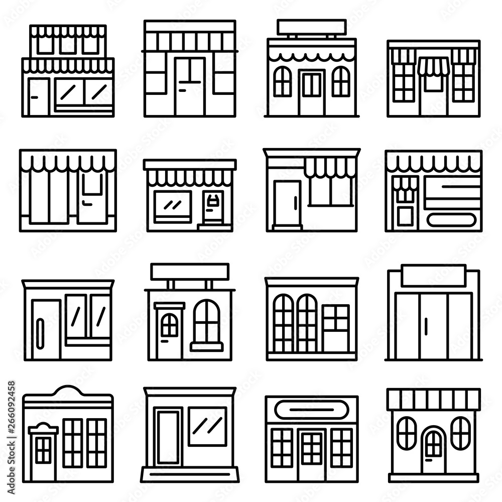 Poster local business icons set. outline set of local business vector icons for web design isolated on whit