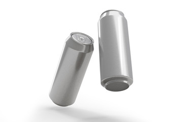 500 ml. Two aluminum cans in the air Isolated on white. 3D rendering