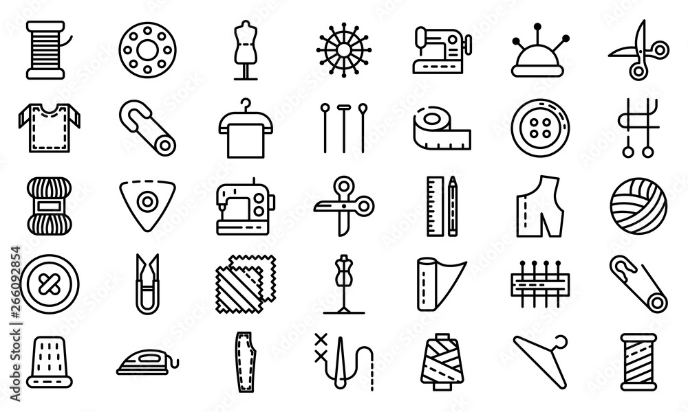 Poster tailor icons set. outline set of tailor vector icons for web design isolated on white background