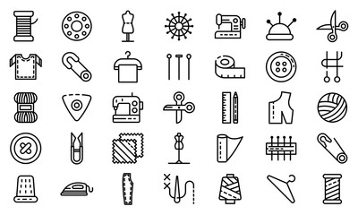 Tailor icons set. Outline set of tailor vector icons for web design isolated on white background