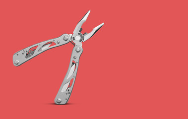 Multi tools isolated on red background