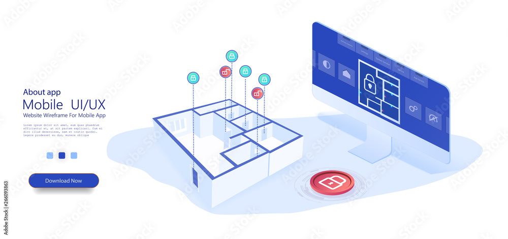 Poster security system of smart home.control locks the doors and windows over the internet with computer ap