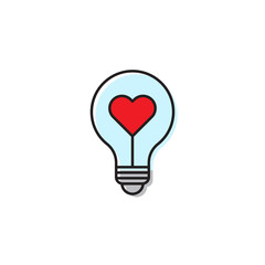 heart shape in a light bulb vector icon concept, isolated on white background