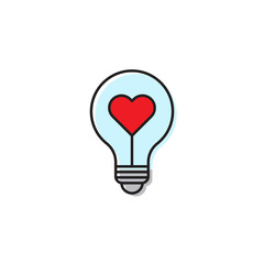 heart shape in a light bulb vector icon concept, isolated on white background