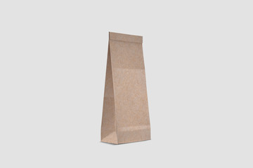 Brown craft Paper Bag packaging template isolated on soft gray background. Packaging template Mock up.