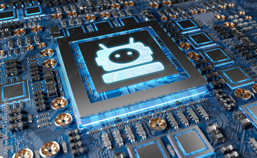 Poster chatbot in a modern gpu card 3d rendering