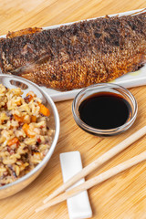 cooked fish with rice