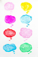 Set of watercolor colorful speech bubbles or conversation clouds, Hand drawn speech bubbles watercolor brush illustration