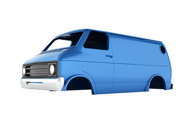body van with no wheel isolated on white background 3d without shadow