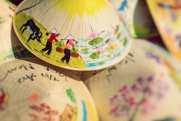 Asian Cone Hat Handicraft. Vietnam Style Cone Hat. Selective Focus.