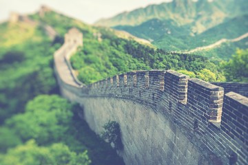 Panoramic view of Great Wall of China at Badaling in the mountains in the north of the capital...