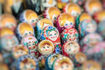 Nested dolls in the souvenir from Ukraine. Selective Focus.