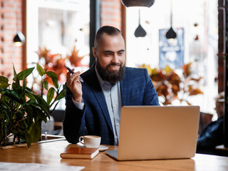 Euphoric happy businessman scream read good online news celebrating business success, great result...