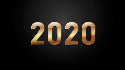 Happy New Year 2020. Golden number 2020 on a black background. New Year 2020 greeting card. Vector illustration. 