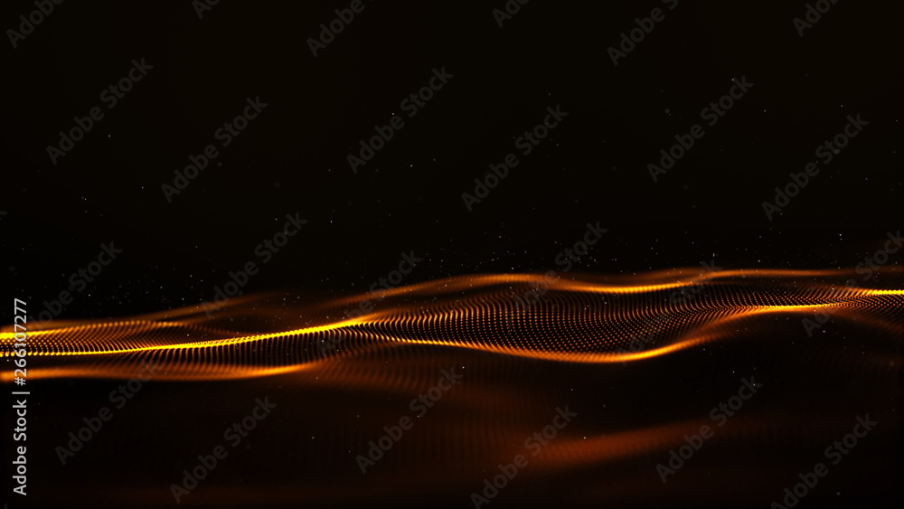 Aufkleber abstract gold color digital particles wave with bokeh and light motion background.