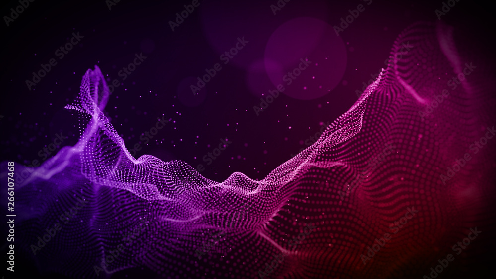 Aufkleber abstract purple color digital particles wave with bokeh and light background