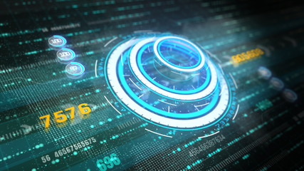 Hi-Tech graphic futuristic user interface head up display screen with digital data and information display for digital background. Computer desktop display screen concept