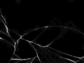 Cracked glass texture on black background. Isolated realistic cracked glass effect.