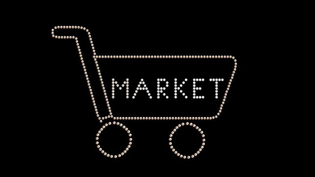 Market Text sign Looped animation bulbs LED pixels, light flashing, blinking lights advertising banner. Light Text. Digital Display. More TEXTS are available in my portfolio.  With Shopping cart form.