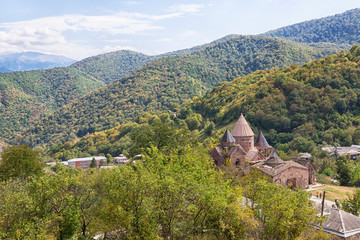 Fototapeta na wymiar Goshavank-Armenian medieval monastery complex XII-XIII centuries in the village of Gosh in sunny day , Armenia