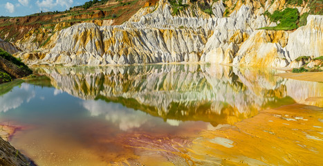 Abandoned kaolin quarry with Water pollution and petrochemical products