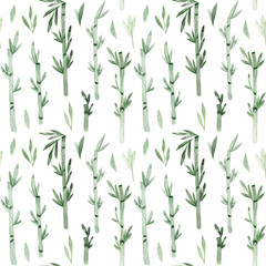 Seamless pattern. Watercolor hand drawn bamboo trees. Isolated on white background. Painted watercolor illustration