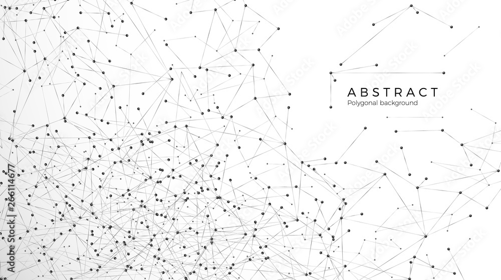 Poster abstract particle background. mess network. atomic and molecular pattern. nodes connected in web. fu