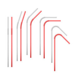 Red and white flexible cocktail straw. Vector illustration isolated on white background