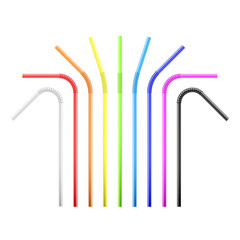 Set of rainbow colorful flexible cocktail straw. Vector illustration isolated