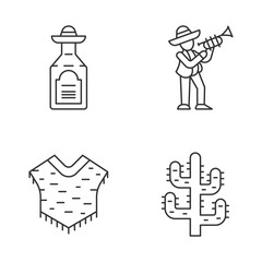 Mexican culture linear icons set