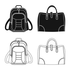 Vector illustration of suitcase and baggage symbol. Collection of suitcase and journey vector icon for stock.