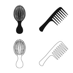 Vector illustration of brush and hair sign. Set of brush and hairbrush stock symbol for web. - obrazy, fototapety, plakaty