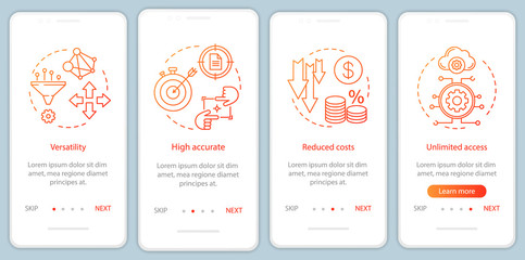 Benefits of digital product onboarding mobile app page screen with linear concepts
